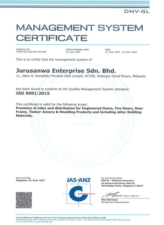 Management System Certificate - Jurusanwa Enterprise Sdn Bhd