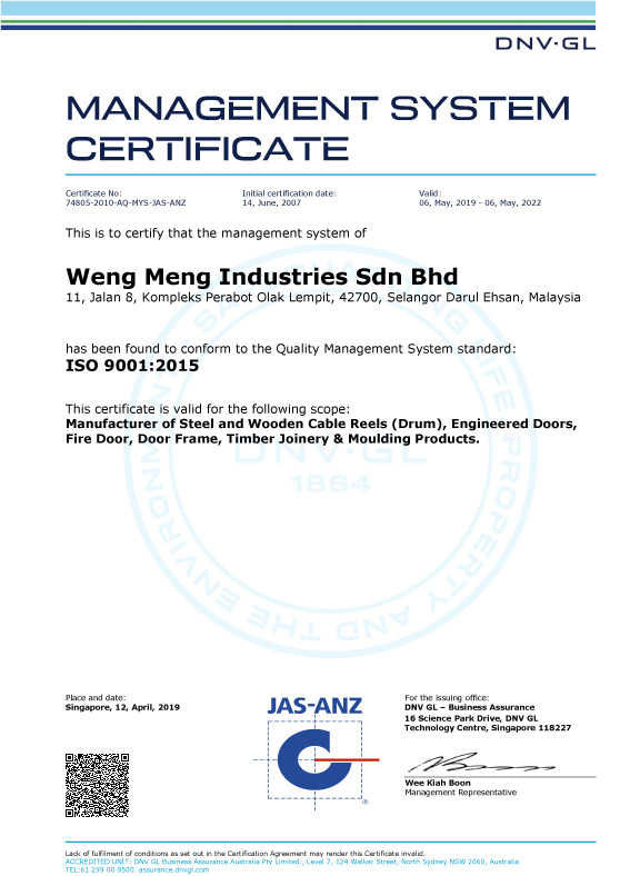 Management System Certificate - Weng Meng Industries Sdn Bhd