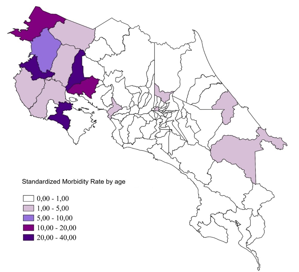 Figure 1. Standardized Morbidity Rate by age for CKDu ICD U-50 from 2020 to 2023 in Costa Rica