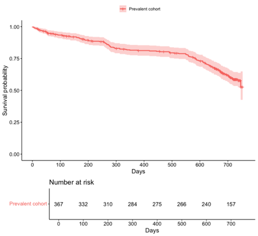 Figure 1. Kaplan-Meier survival curve of the overall prevalent dialysis cohort.