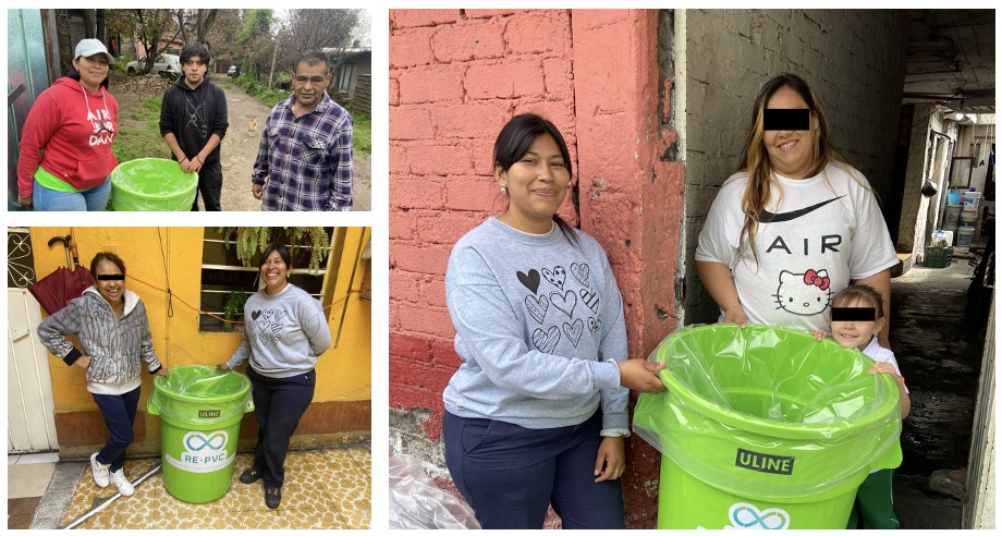 Participants of the PVC recycling program in peritoneal dialysis, each provided with a dedicated RE·PVC container for home collection of medical-grade plastic waste.