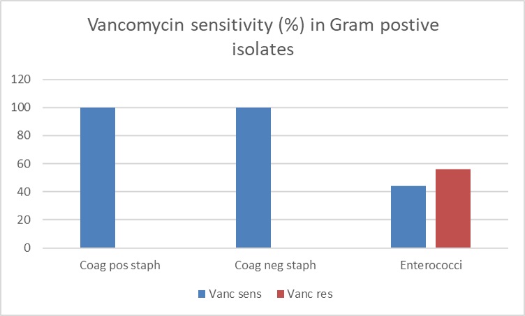 Fig. 2 Vancomycin sensitivity (%) in gram positive isolates