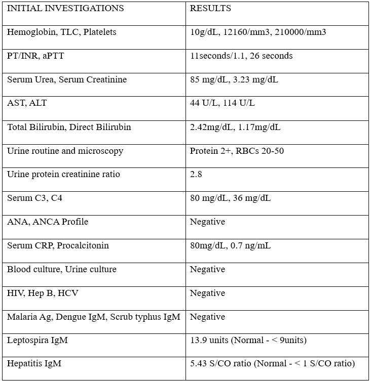 TABLE 01 - INITIAL INVESTIGATIONS