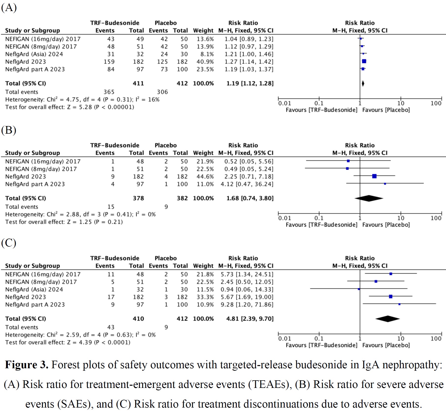 Figure 3 Forest Plots Safety Outcome Budesonide Iga Nephropathty