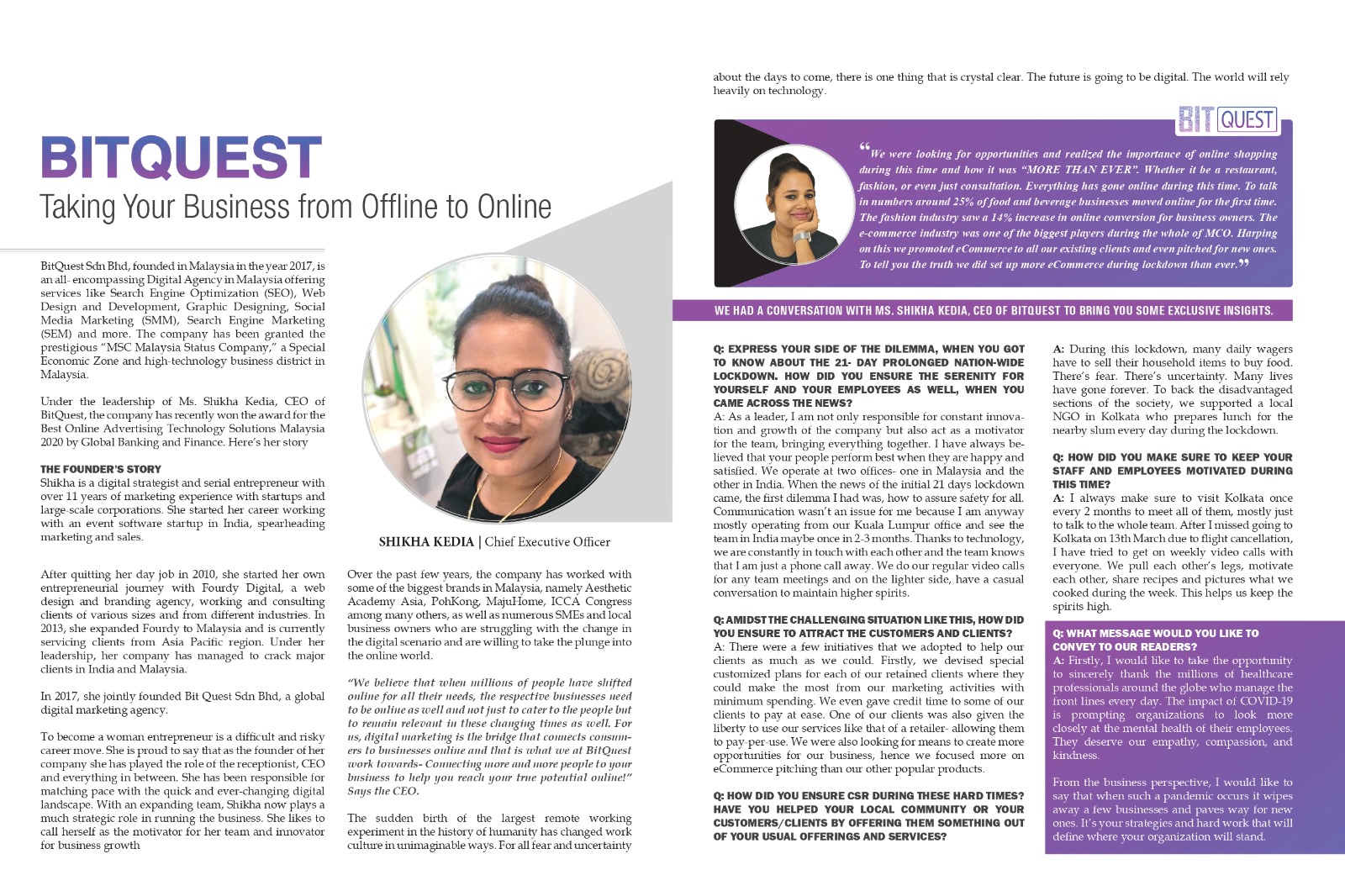 Featured in Business Connect Magazine for their edition on (The Entrepreneurs Beyond the Bounds of COVID-19)