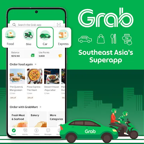 Grab app for rides and food delivery