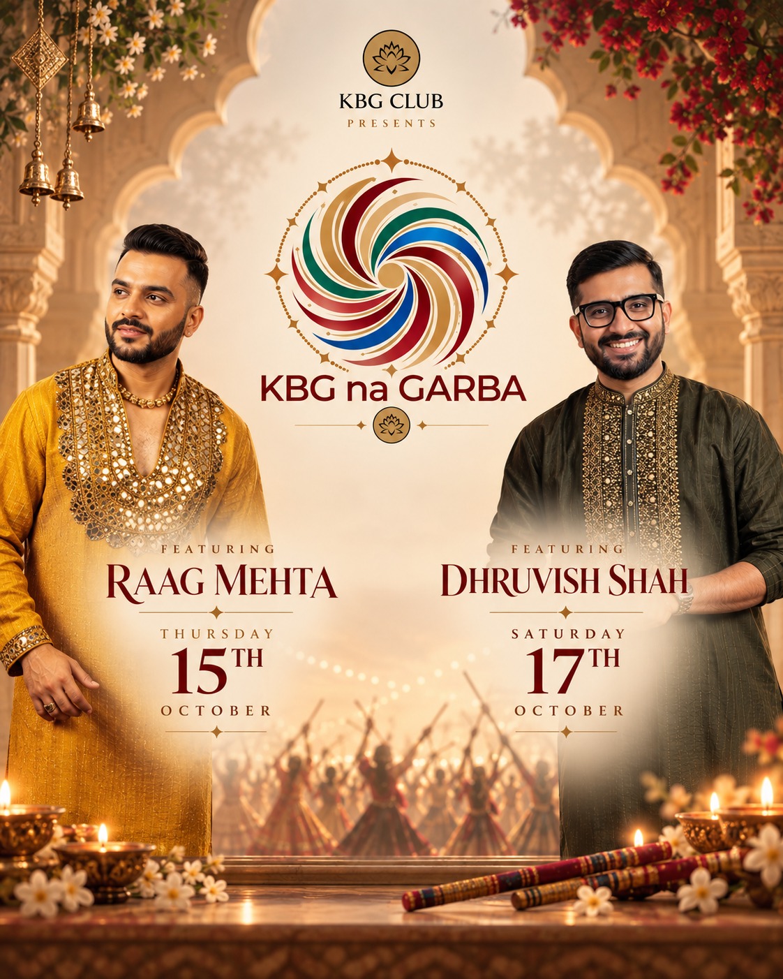 KBG na GARBA featuring Raag Mehta on 15 October and Dhruvish Shah on 17 October