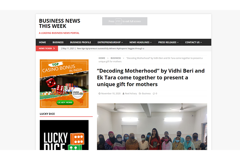 Decoding Motherhood & Ektara featured on Business Week Journal