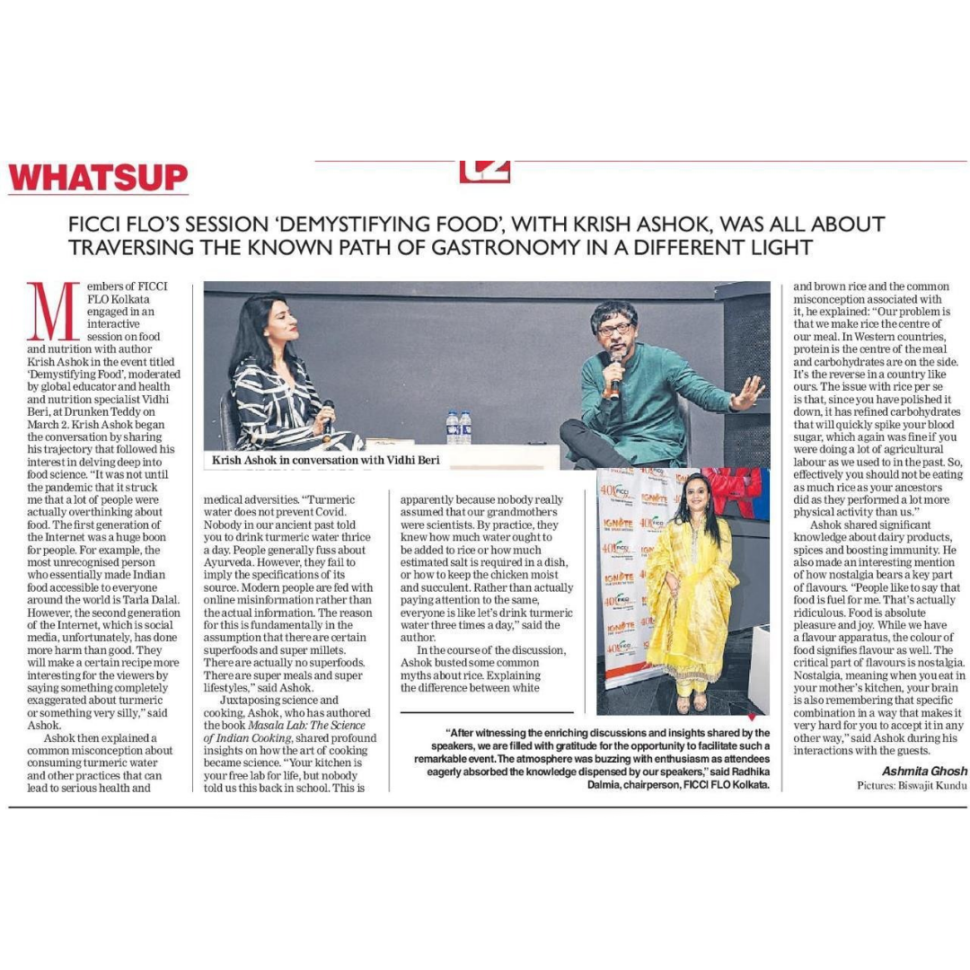 t2 Feature Moderating Session 'Demystifying Food' with Author Krish Ashok for FICCI Flo
