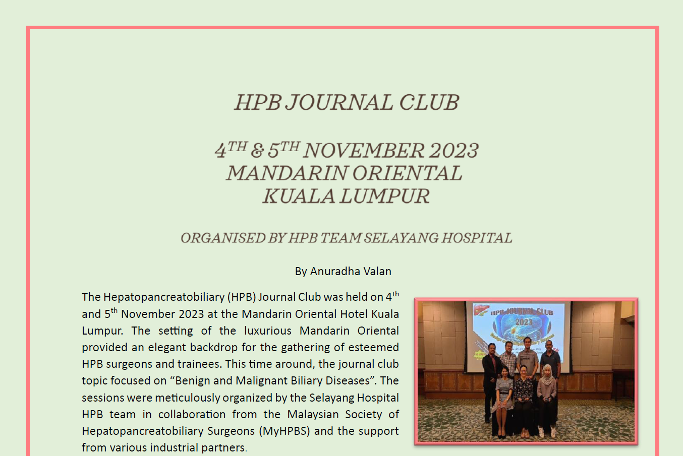 HPB JOURNAL CLUB - 4TH & 5TH NOVEMBER 2023