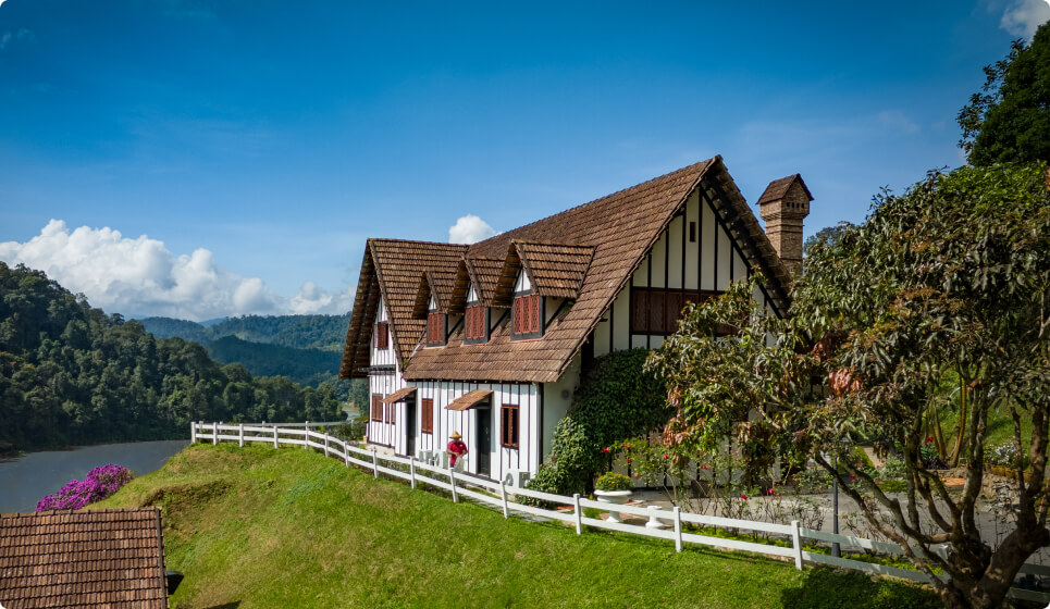 The Lakehouse lakeside chalet overlooking tea plantations in Cameron Highlands