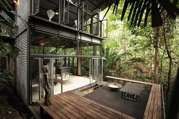 Minimalist forest cabin at Sekeping Serendah beside a riverbank in Selangor
